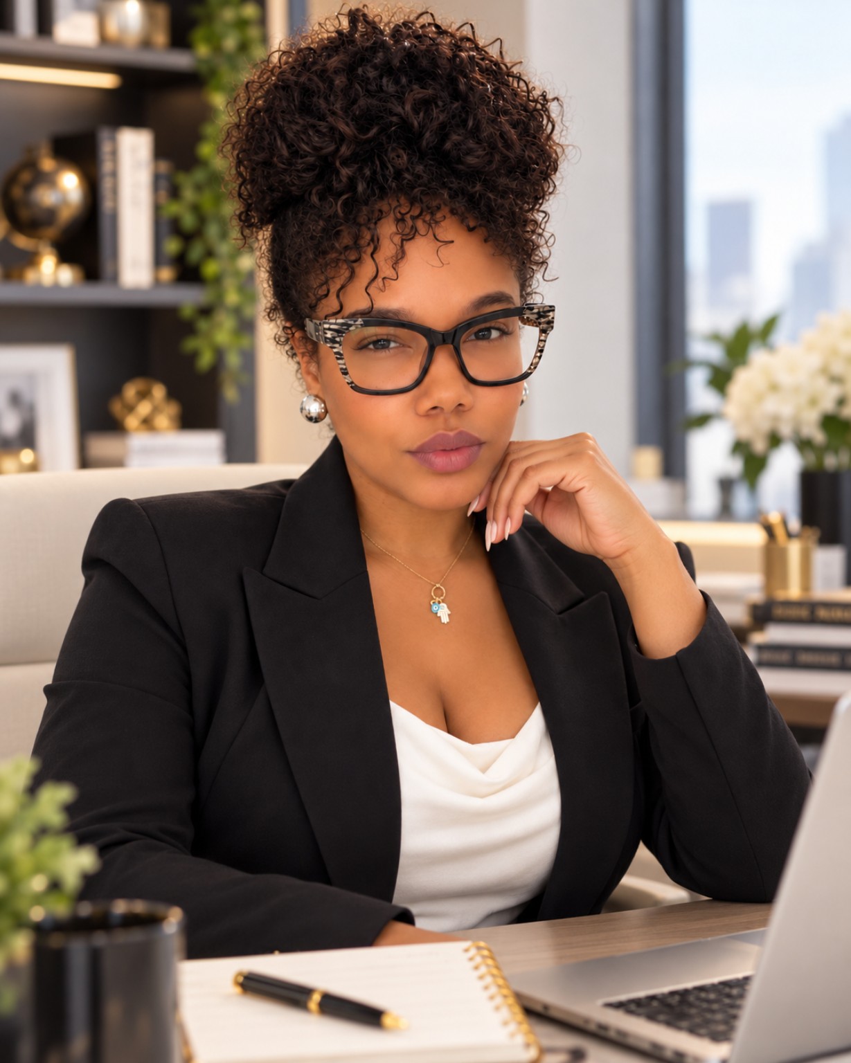 Enjoli Lawson, founder of HodgePodge Consulting Group, seated at her desk
